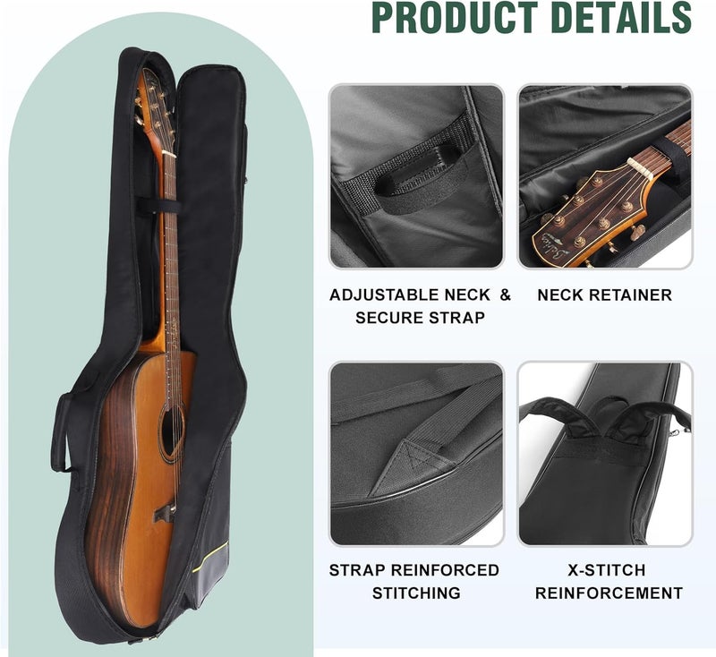 PPOPPO 40/41/42 Inch Acoustic Guitar Bag, 0.35” Thick Padding, 600D Waterproof Nylon, 3 Pockets, Soft Classical Guitar Backpack Travel Case Gig Bag with Neck Fixed Strap & Back Hanger Loop, Black - Image 5